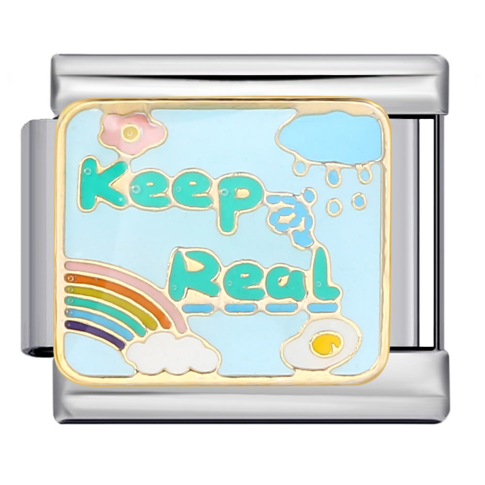 Stainless Steel Welded Gold-Plated Drip Oil DIY Personalized English Elastic Patchwork Bracelet - Italian Module Wholesale