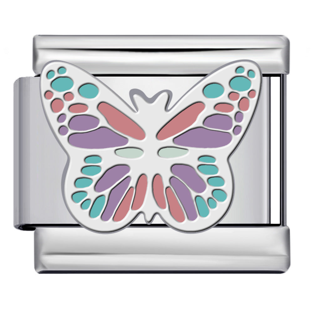 New Butterfly Series DIY Italian Module Bracelet Titanium Steel Welded Drip Oil Strap Chain Fashion Splicing Bracelet