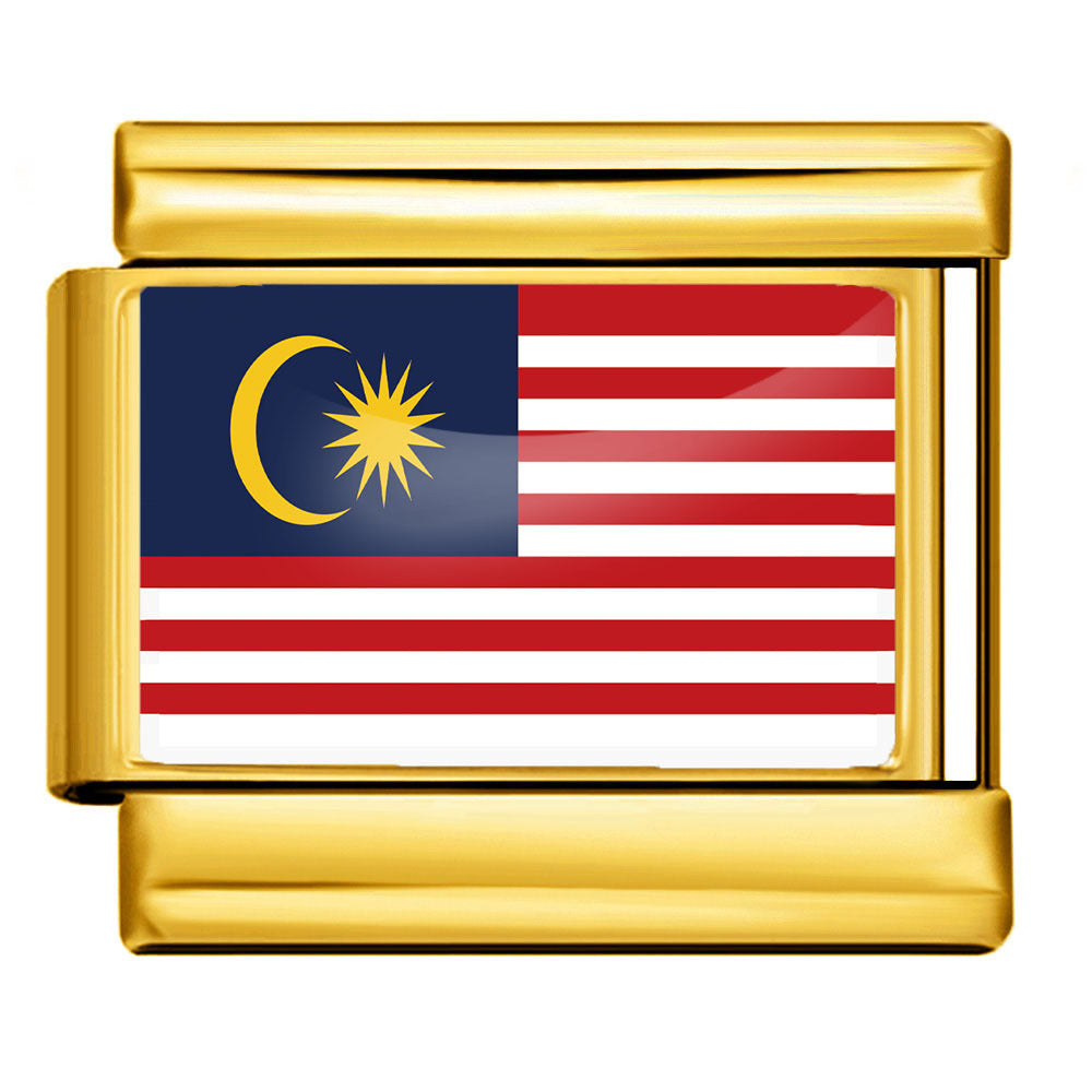 Gold Base World Flag Photo Resin Italian Charm Bracelet DIY Stainless Steel Stretch Watch Band Wristband