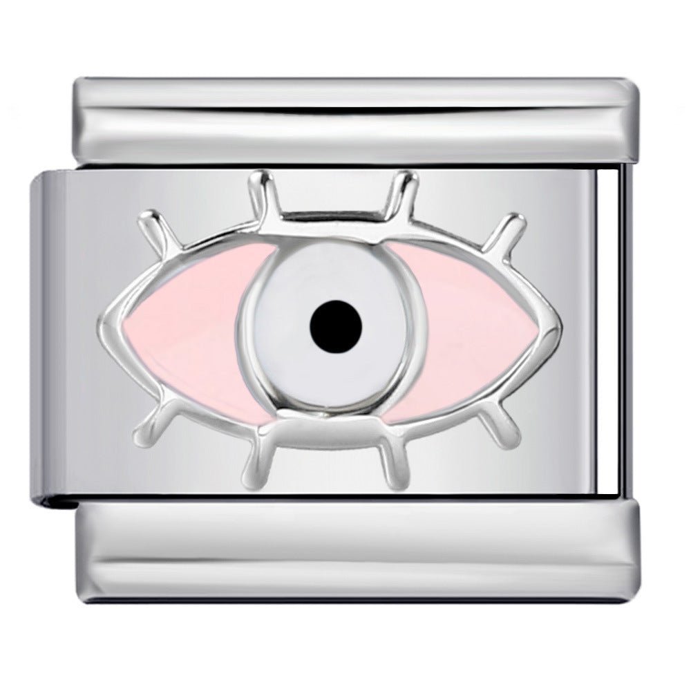 New Titanium Steel Pentagram Eye Italian Module Bracelet Stamped Pattern Drip Oil DIY Elastic Strap Chain