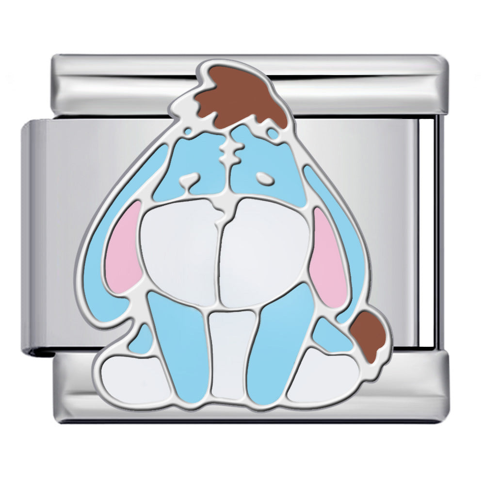 Italian Modular Bracelet Cartoon Character Series Stainless Steel Gold Plated DIY Elastic Link Bracelet