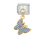 Fashion Diamond Butterfly Pendant Italian Modular Bracelet Gold Silver Elastic DIY Titanium Steel Chain