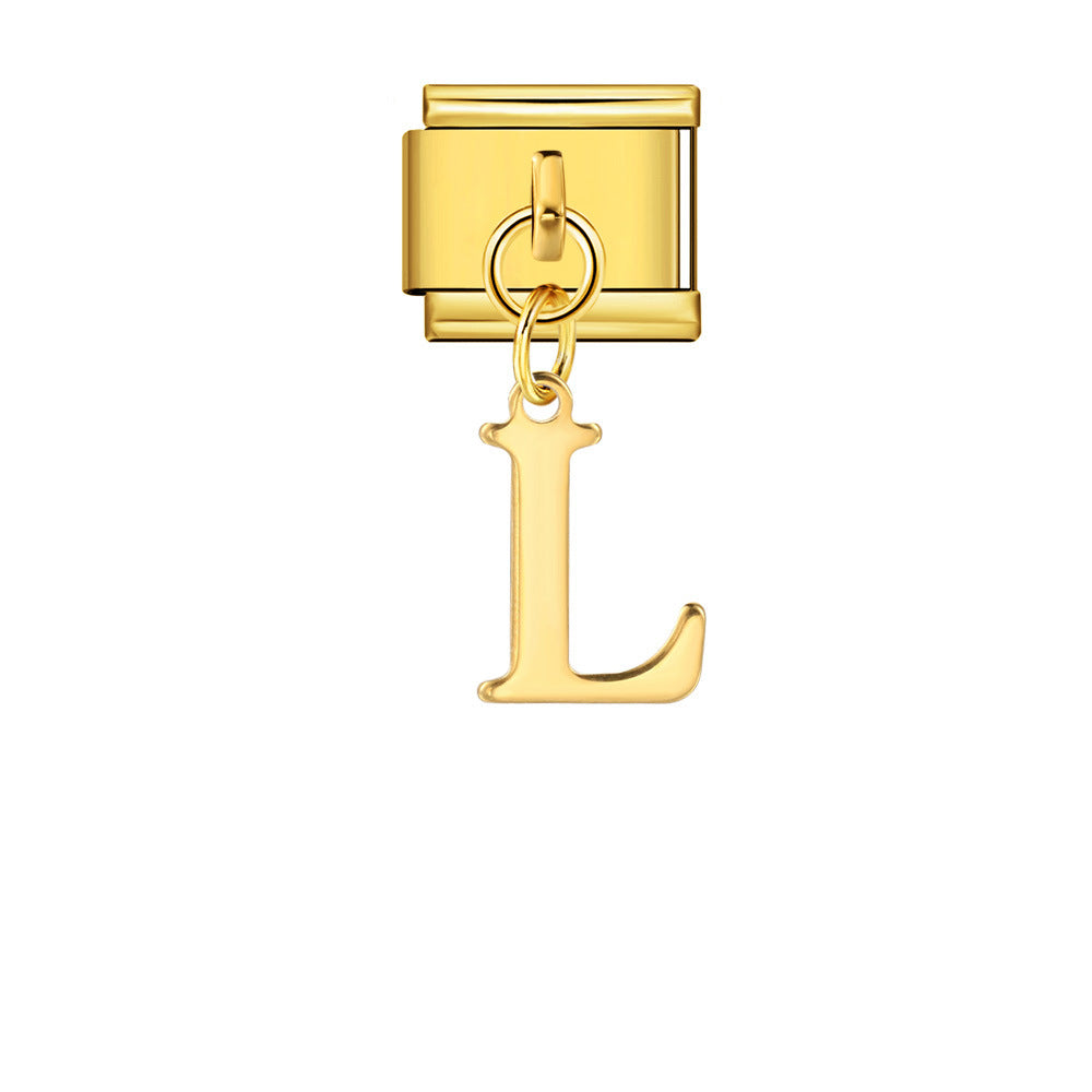 Gold Simplified Letter Italian Module Bracelet Stainless Steel Handmade Hook DIY Splicing Assembly Bracelet