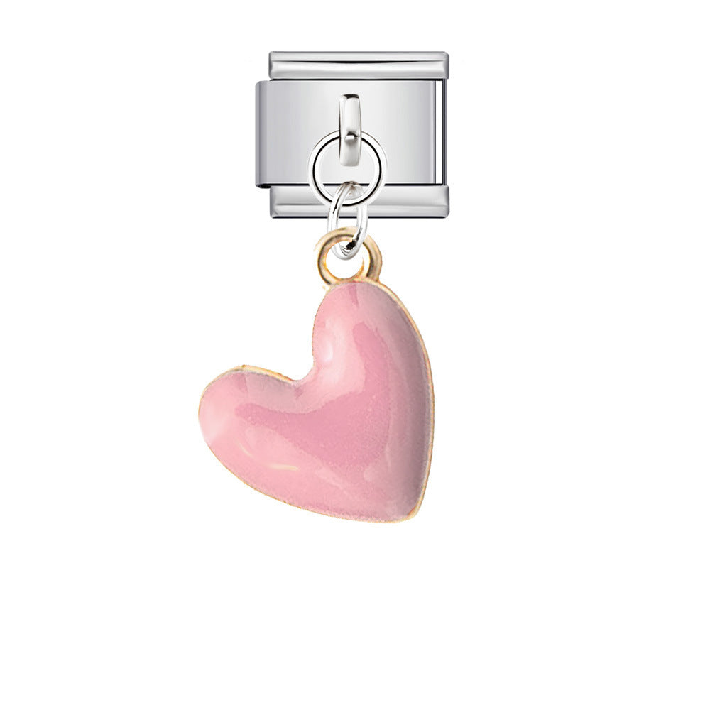 Italian Charm Bracelet with Heart Hook Stretchable Titanium Steel Link Chain