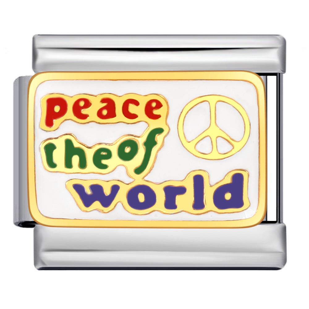 Italian Module Bracelet Peace Series Stainless Steel Welding Drip Oil Pattern DIY Elastic Splicing Strap Chain