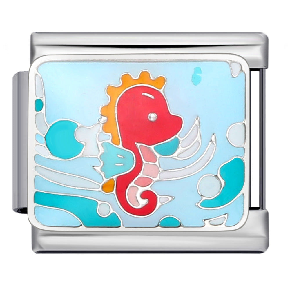 New Marine Biology Titanium Steel Strap Chain Gold Plated Welding Drip Oil DIY Italian Module Bracelet Accessories Wholesale