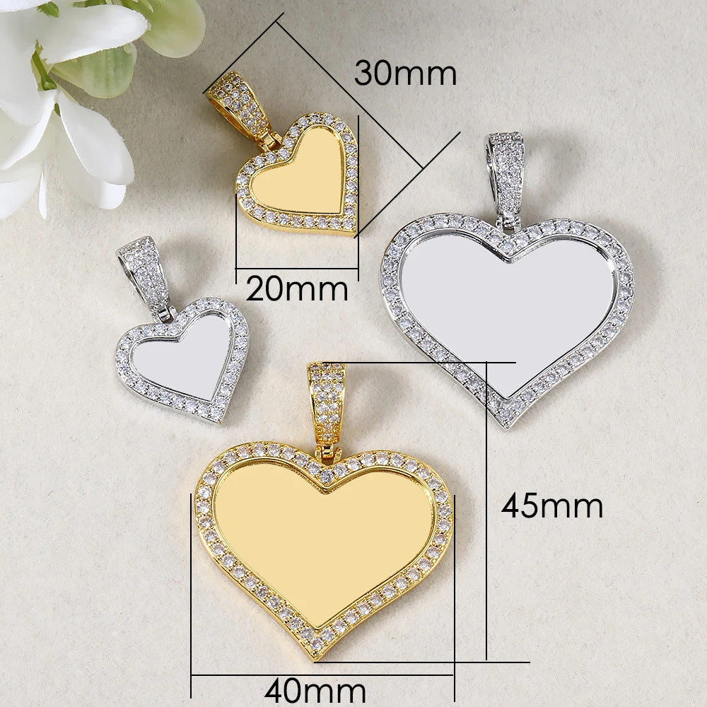 New Micro Inlaid Zircon Heart-shaped Circular Pendant DIY Personalized Picture Photo Making Necklace Birthday Gift