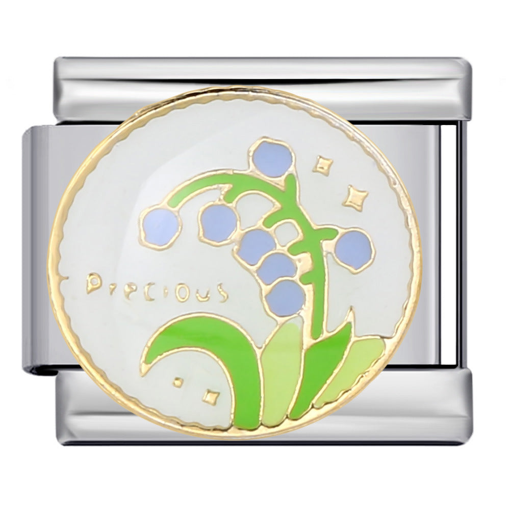 Italian Module Bracelet Flower Series Titanium Steel Drip Oil Welding Pattern DIY Elastic Splicing Fashion Bracelet