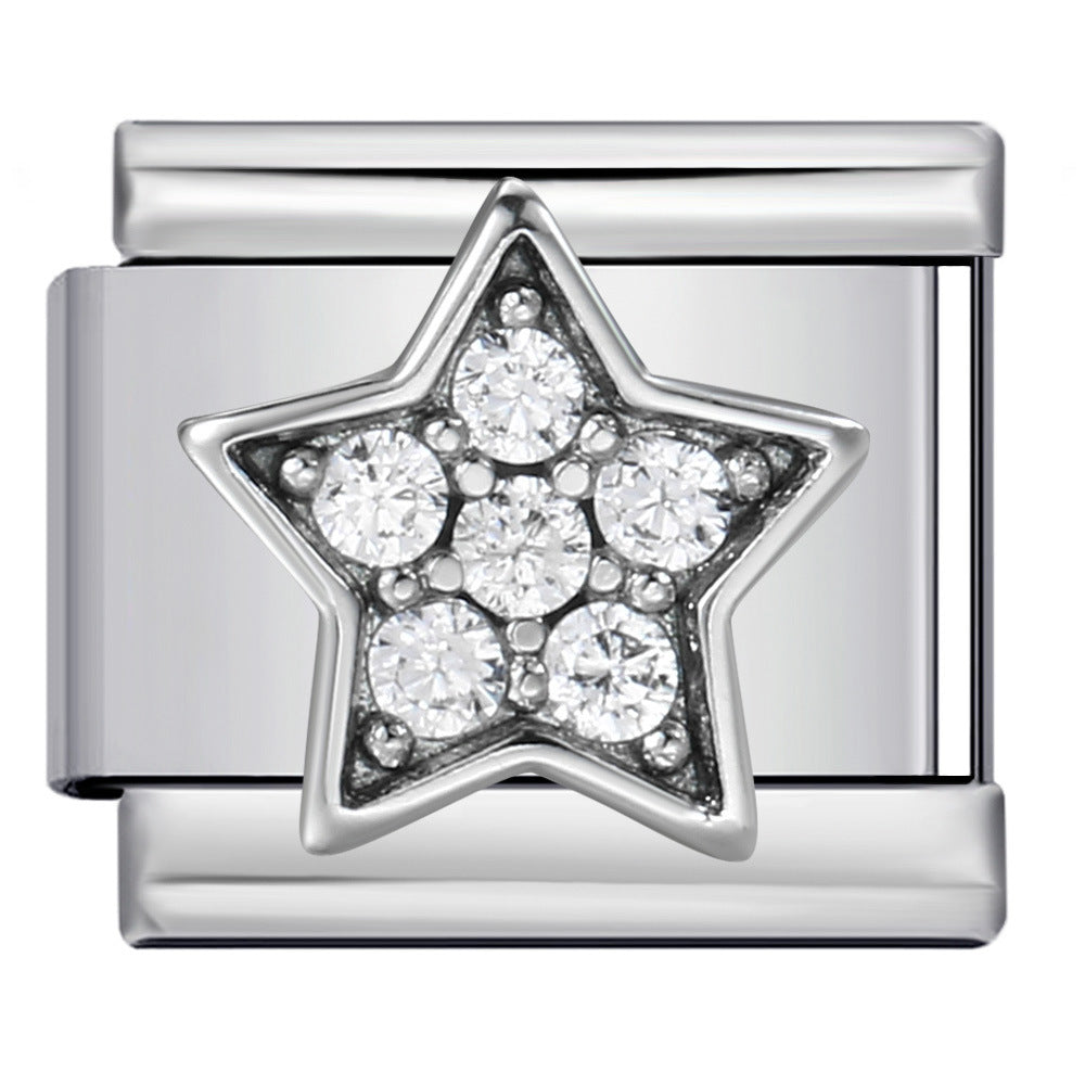 Italian Module Bracelet Gold and Silver with Diamond Pattern DIY Titanium Steel Welding Elastic Personalized Splicing Bracelet Wholesale