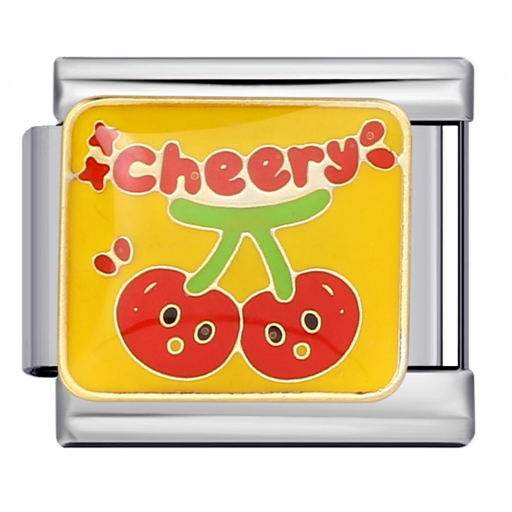 Bow & Cherry Pattern Italian Module Bracelet Titanium Steel Welded Drip-Oil DIY Bracelet Women's Jewelry