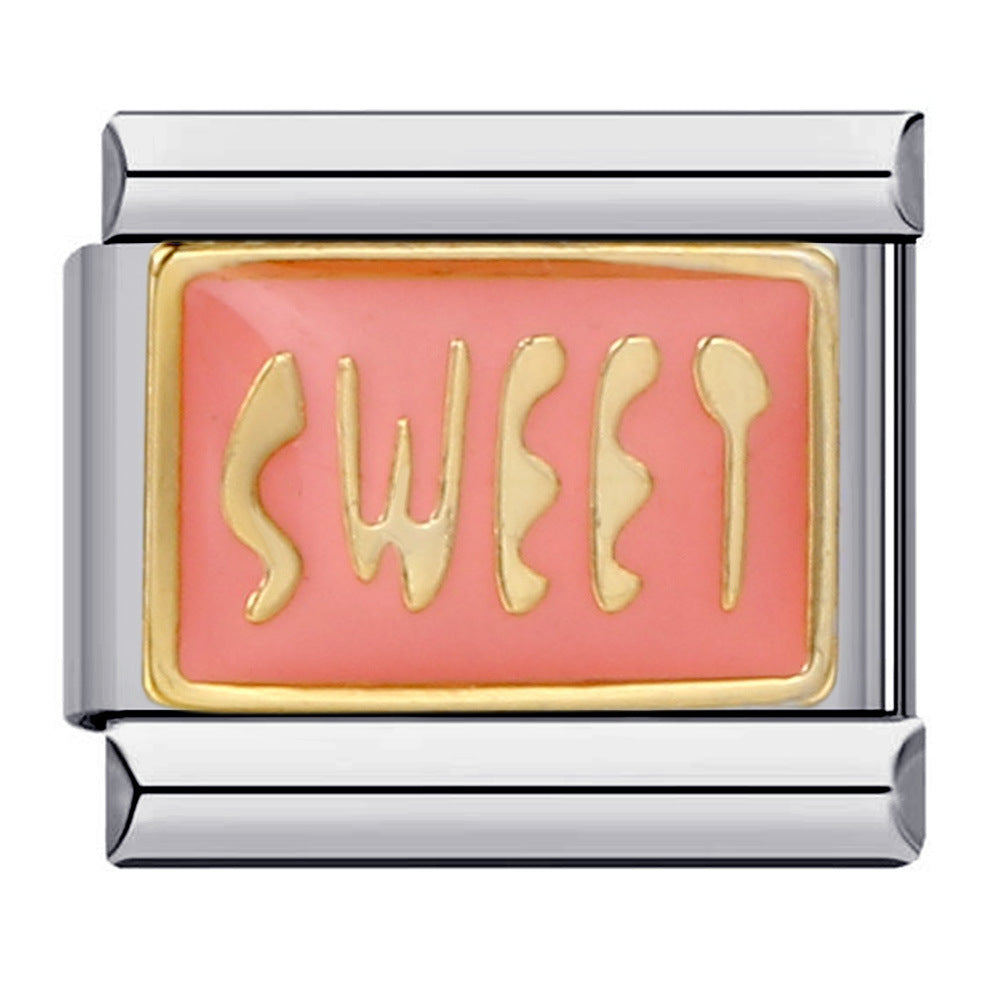 Cross Border Hot Selling Love Series Titanium Steel Welding Drip Oil Wristband Cartoon DIY Italian Module Bracelet Wholesale