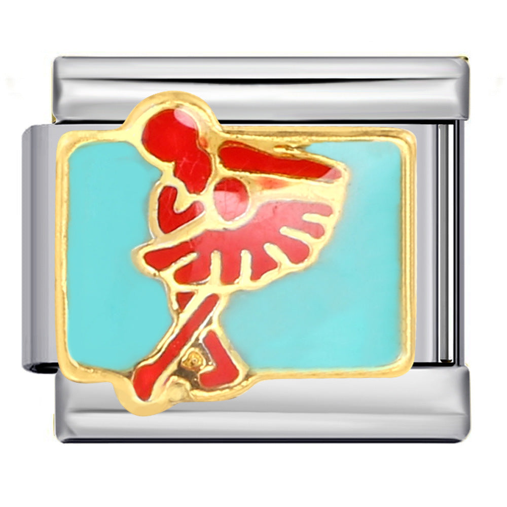 Sports Series DIY Stainless Steel Italian Module Bracelet Welding Pattern Personalized Elastic Splicing Bracelet