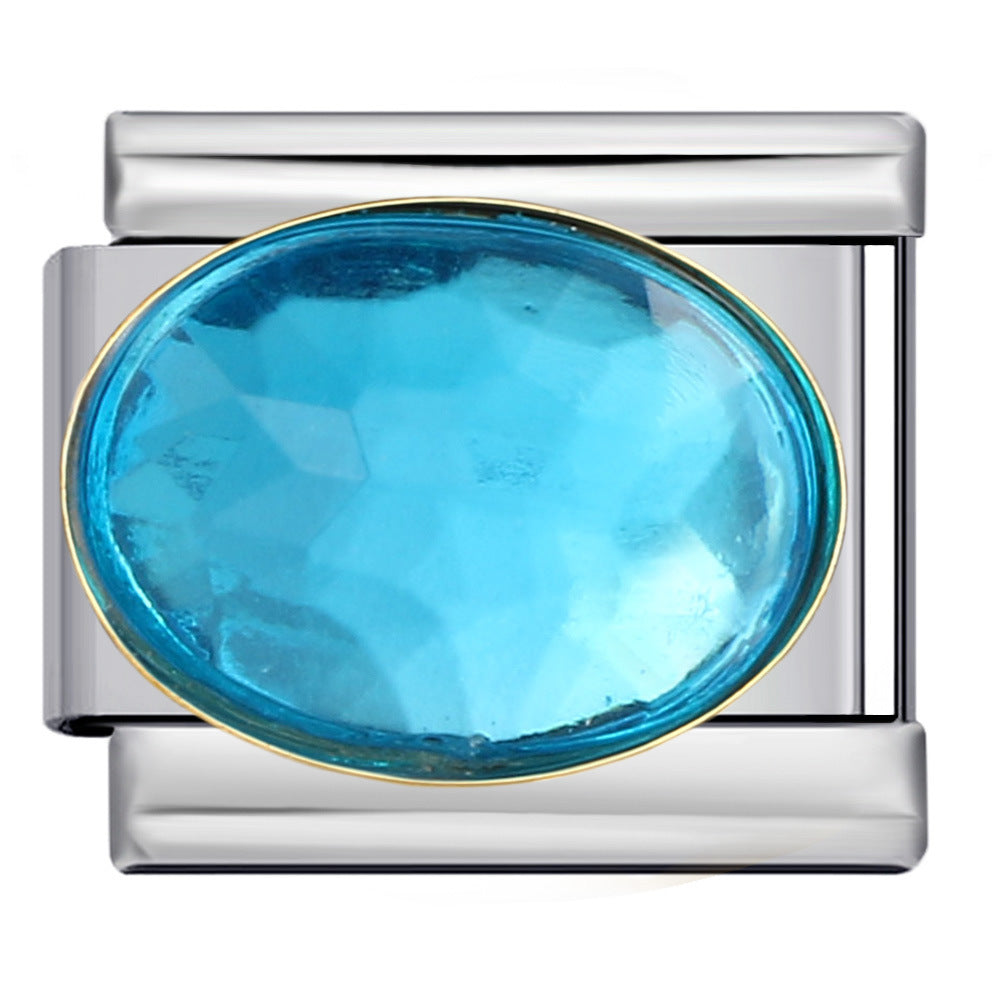 New Diamond Inlaid Stainless Steel Italian Module Bracelet Welding Large Elliptical Colored Stone DIY Elastic Bracelet Accessories