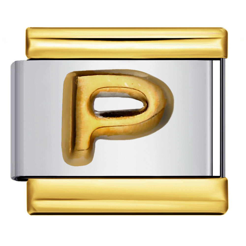 Gold Package Silver Convex Letter Italian Module Bracelet Stainless Steel DIY Elastic Splicing Strap Chain Wholesale