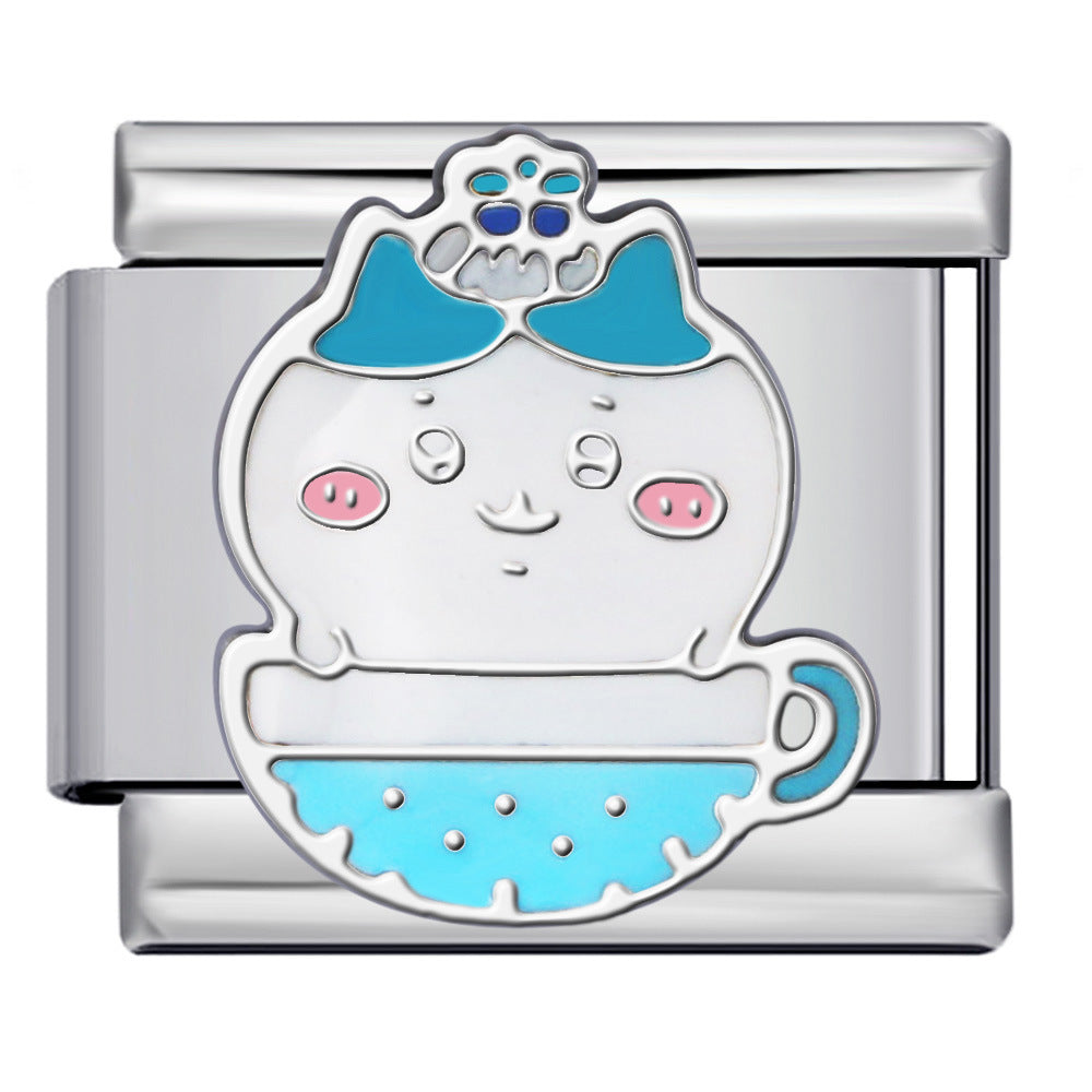 Titanium Steel Welding Drip Oil DIY Italian Module Bracelet Cute Cartoon Pattern Best Friend Girl Birthday Gift