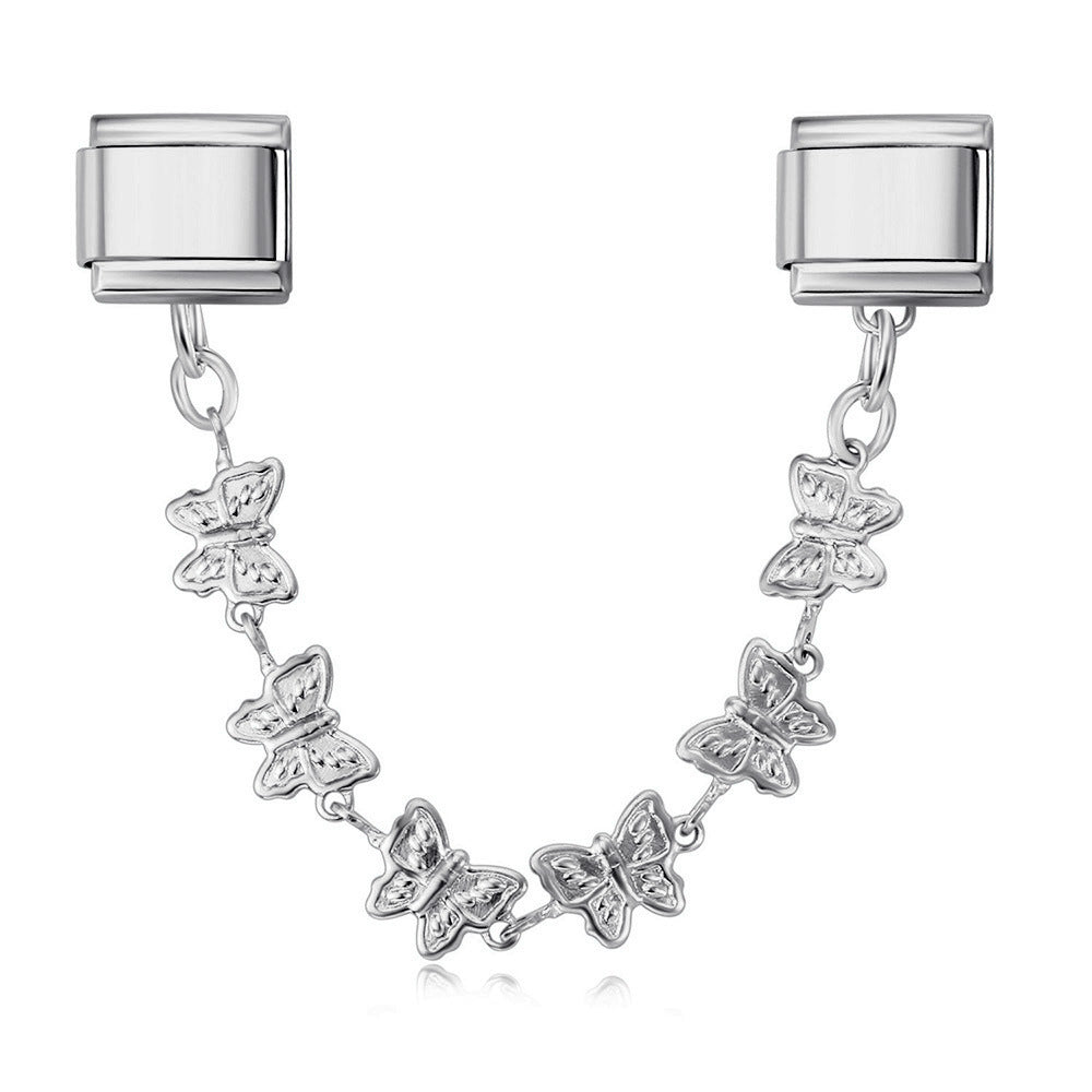 New Gold and Silver Bottom Double Hanging Pendant Italian Module Bracelet Stainless Steel Hook DIY Elastic Strap Chain