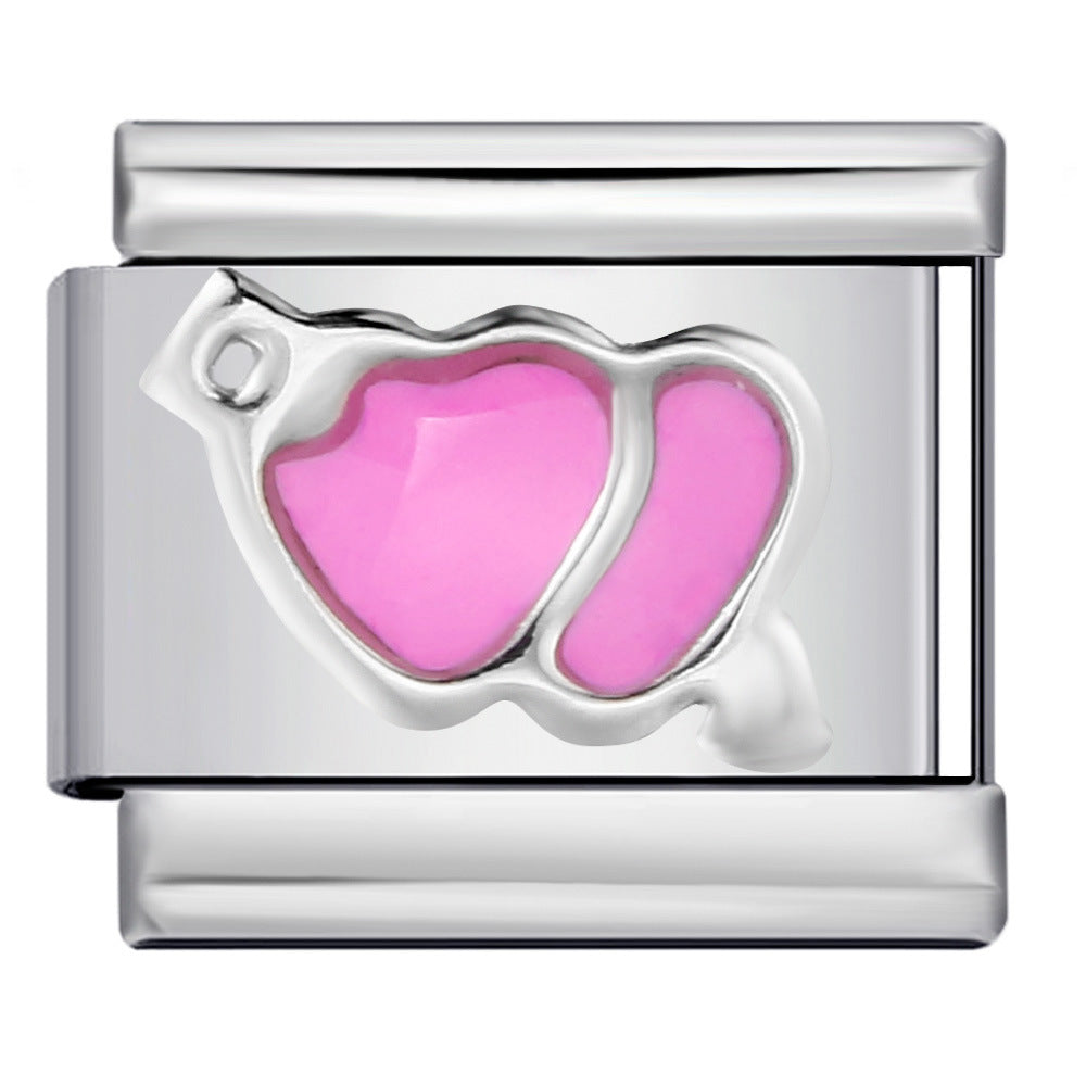 Gold and Silver Stamping Pattern Italian Module Bracelet Titanium Steel Drip Oil DIY Splicing Bracelet Wholesale