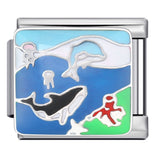 Blue Ocean Element Italian Module Bracelet - Stainless Steel Welded Pattern DIY Stretchable Fashion Bracelet