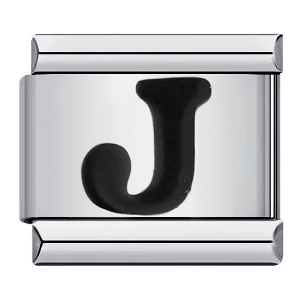 New Titanium Steel Black Alphabet DIY Italian Charm Bracelet Custom Name Link Chain