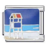 Blue Titanium Steel Welded Pattern Italian Modular Bracelet, Gold-Plated Drip Enamel Free Combination Link Bracelet