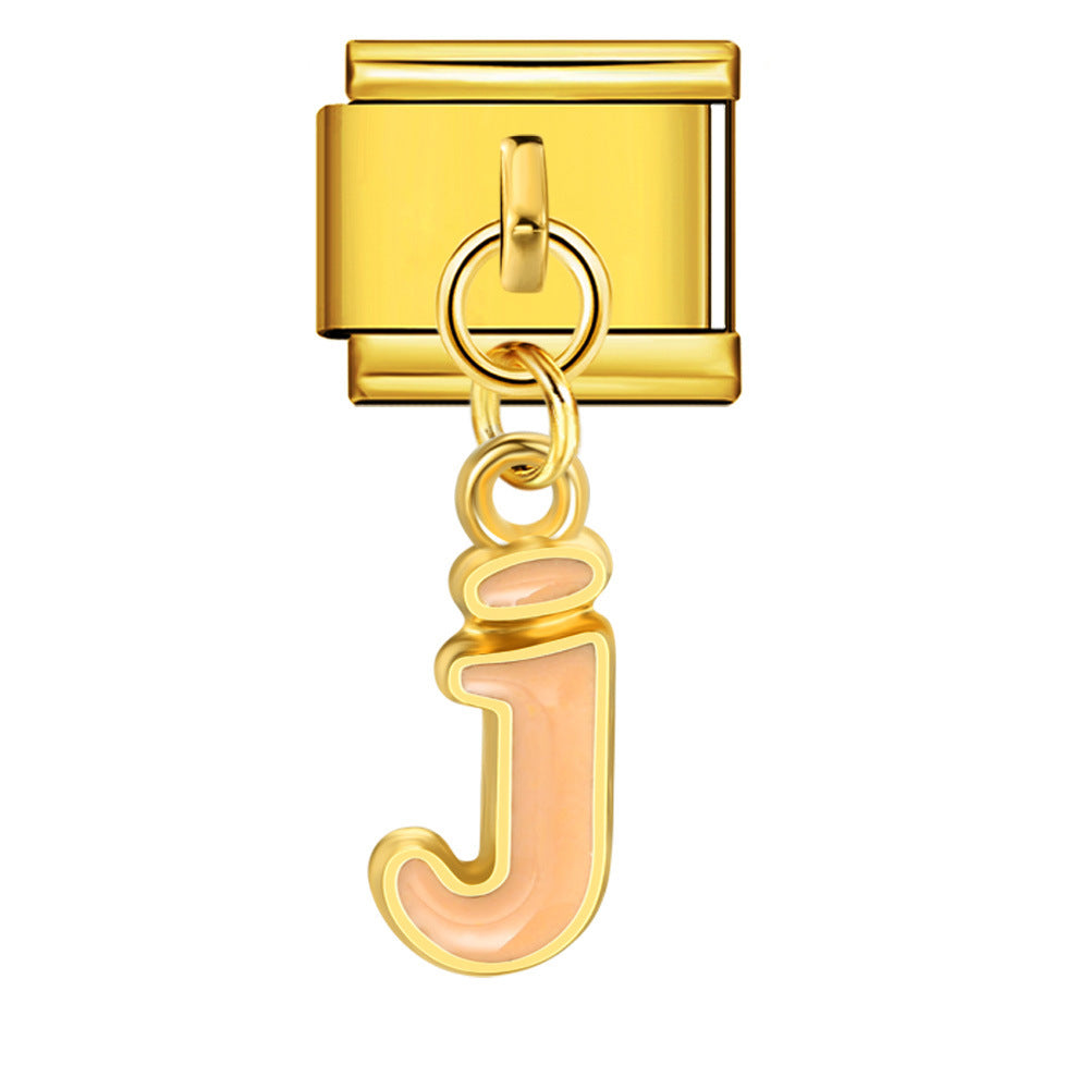 Gold Background, Colorful Oil Dripping Letters, Italian Module Bracelet, Titanium Steel Welded Hook, Fashionable and Simple Wristband Accessory