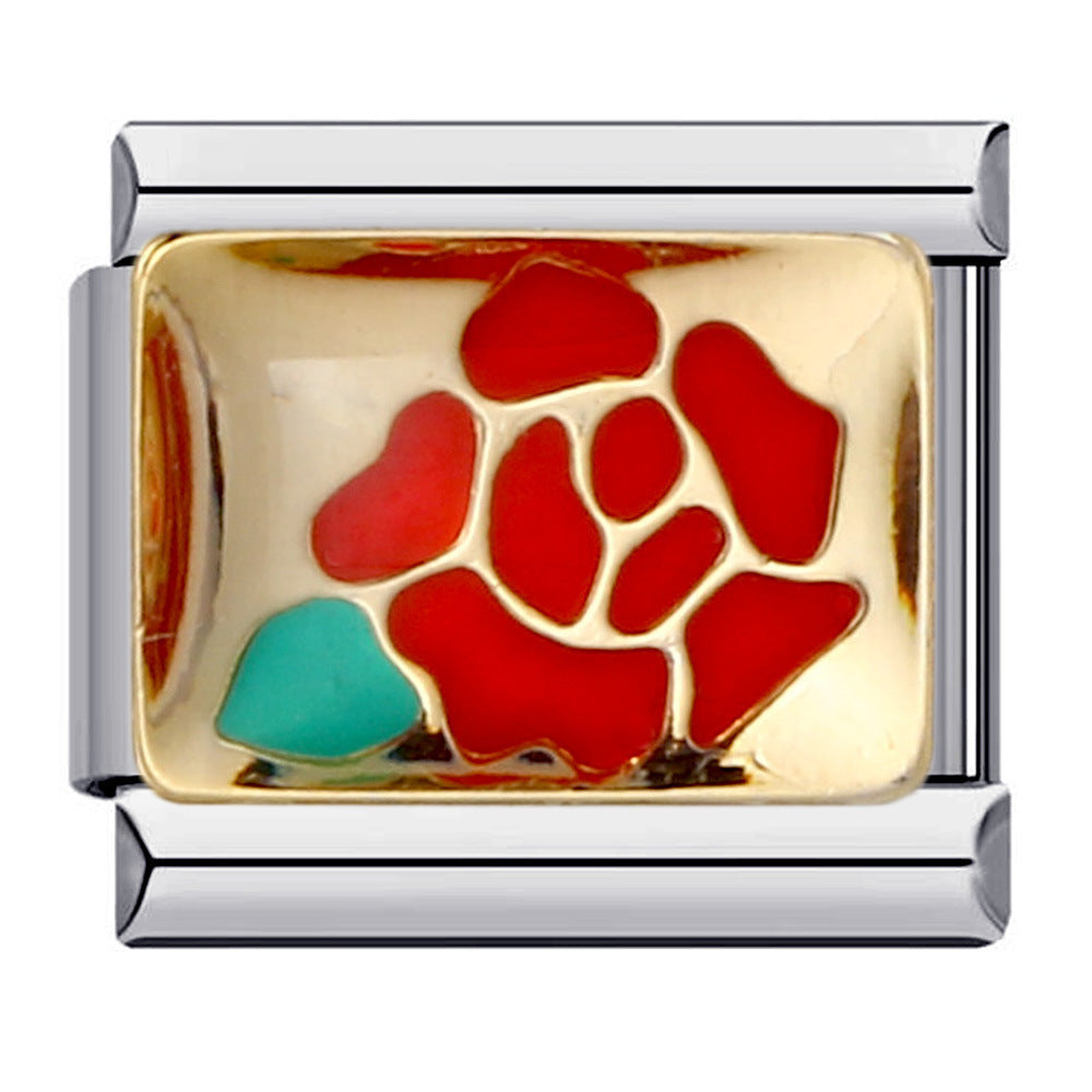 New Flower Series Titanium Steel Bracelet Welding Pattern Drip Oil DIY Italian Module Bracelet Strap Chain Wholesale