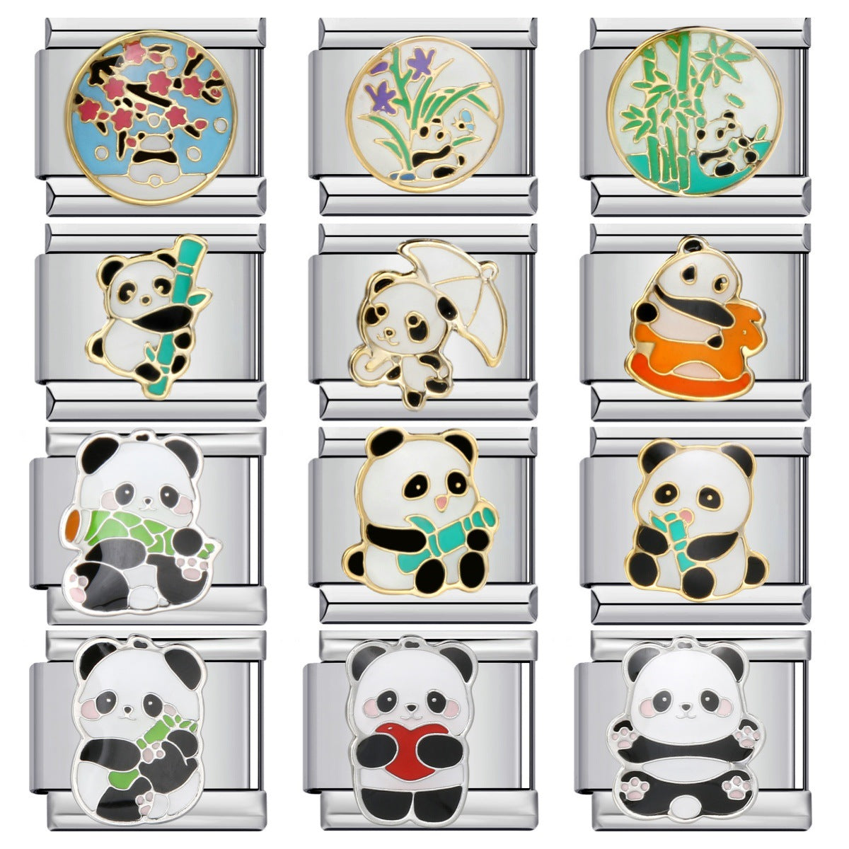 Cute Panda Chinese Style Series Bracelet Stainless Steel Gold Plated Welding DIY Italian Module Bracelet Strap Chain