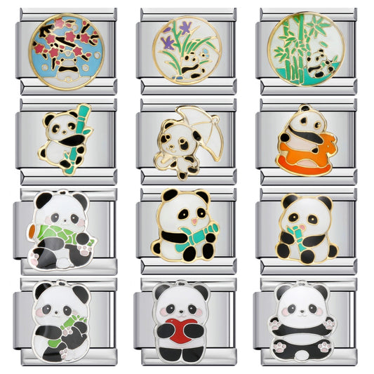 Cute Panda Chinese Style Series Bracelet Stainless Steel Gold Plated Welding DIY Italian Module Bracelet Strap Chain
