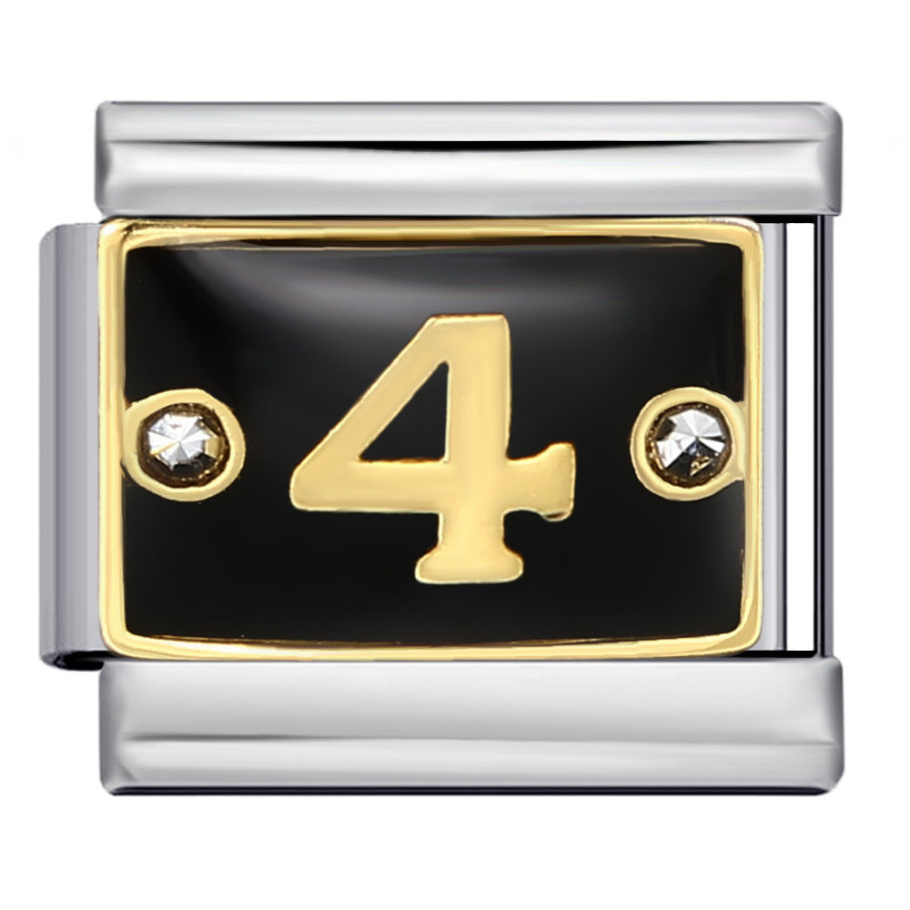 Black Lace Up Diamond Digital Italian Module Bracelet Made of Titanium Steel Welded with Gold Plating and Oil Dripping Free Splicing Bracelet