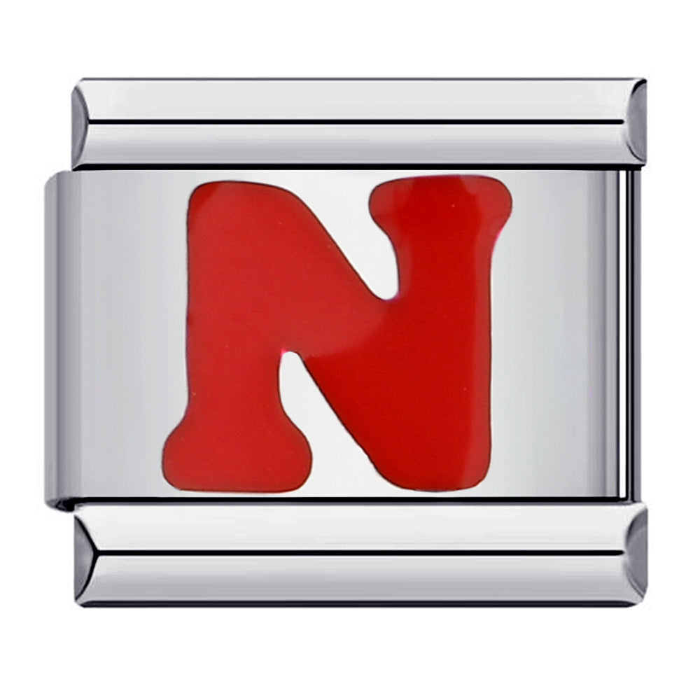 New Titanium Steel Red English Letter DIY Italian Module Bracelet Italian Charm Bracelet