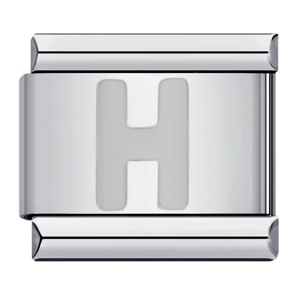 New Titanium Steel Silver Concave Surface 26 English Letters Italian Module Bracelet DIY Strap Chain Accessories Wholesale