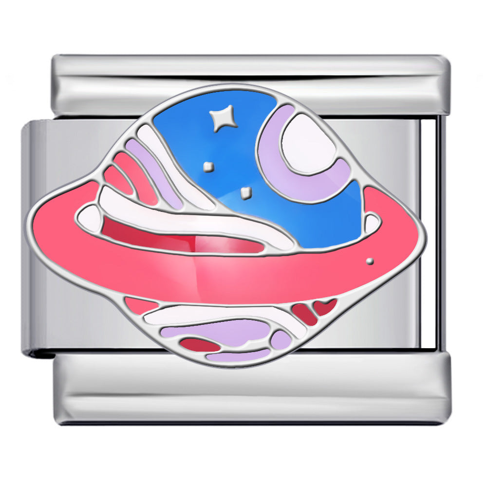 Space Planet Italy Module Bracelet Stainless Steel Welding Drip Oil Pattern DIY Elastic Personalized Bracelet