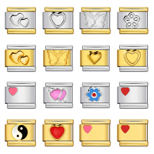 Gold and Silver Stamping Pattern Italian Module Bracelet Titanium Steel Drip Oil DIY Splicing Bracelet Wholesale