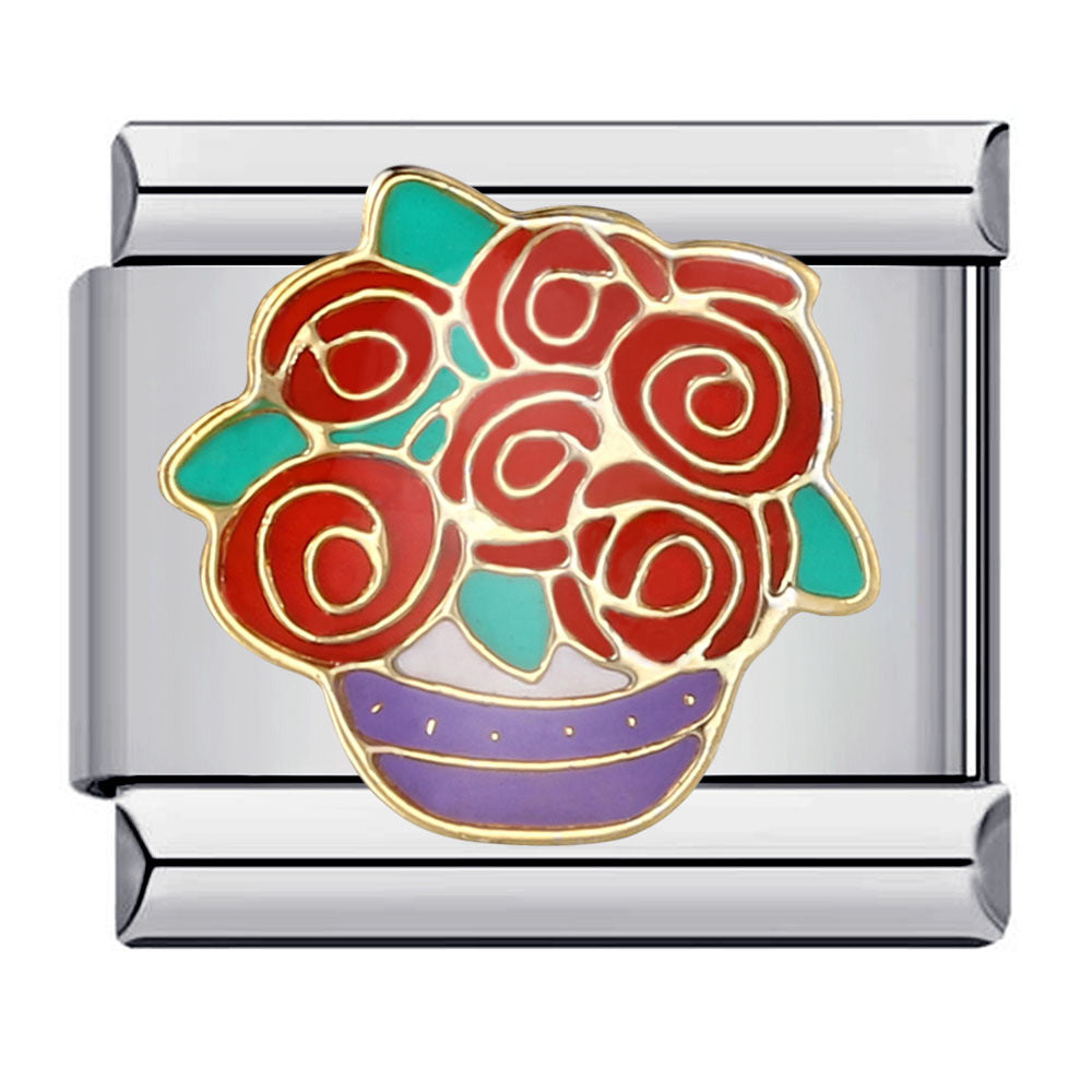 New Holiday Gift Floral Pattern Band Chain Titanium Steel Gold Plated Welded DIY Italian Modular Bracelet Wholesale