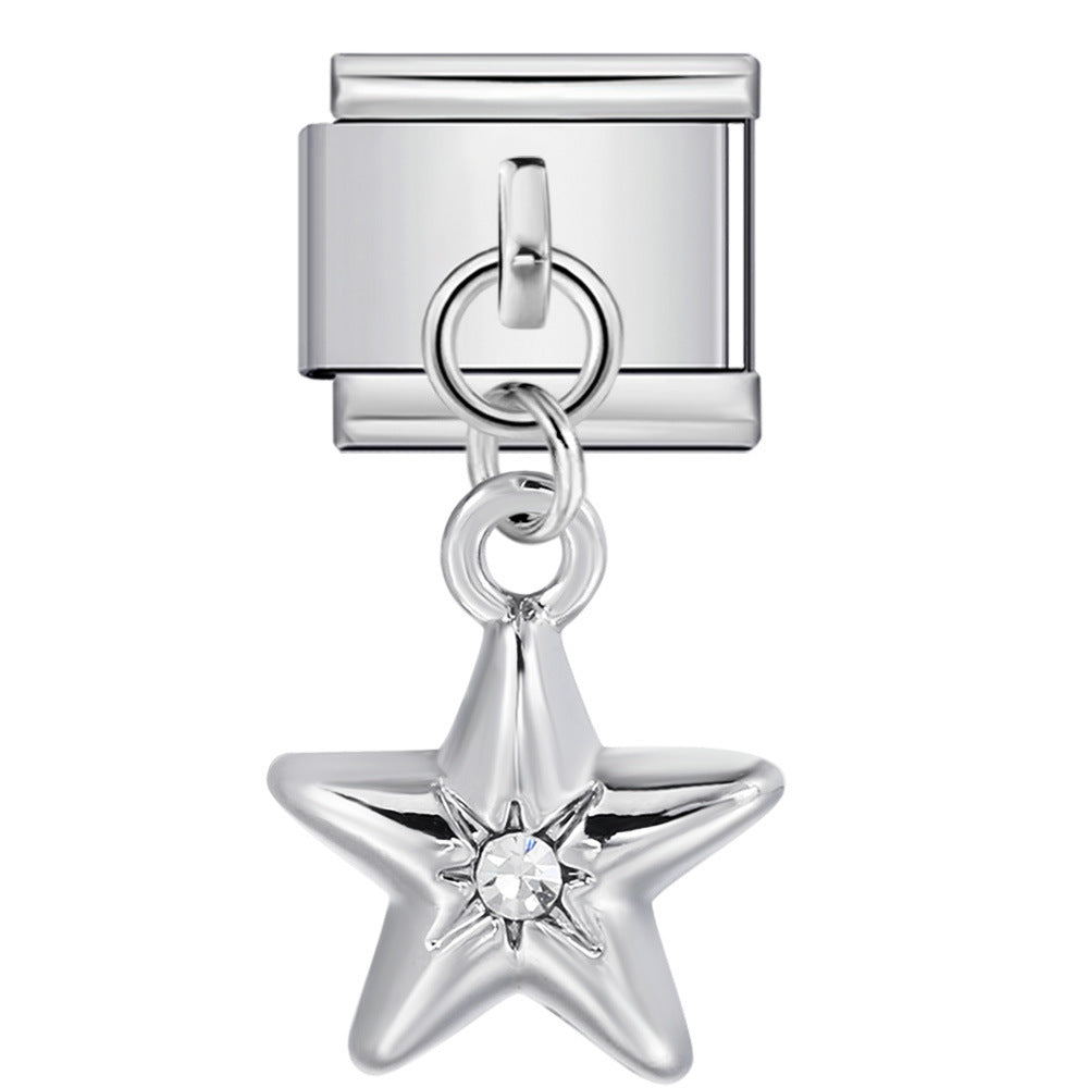 Hot-selling single hook Italian modular bracelet with heart pendant, DIY stretchable titanium steel watchband chain