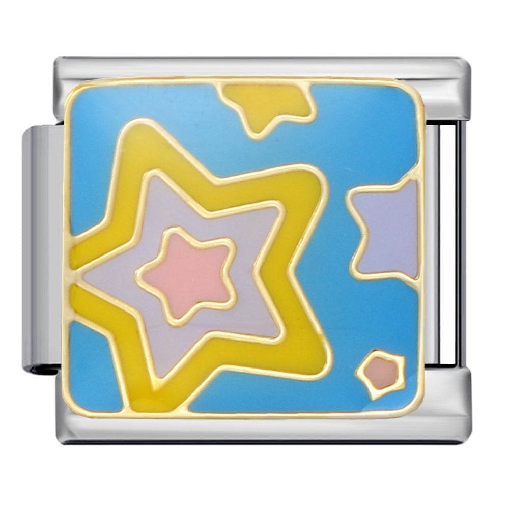 Titanium Steel Gold-plated Drip Welding Pattern DIY Italian Module Bracelet Italian Charm Bracele