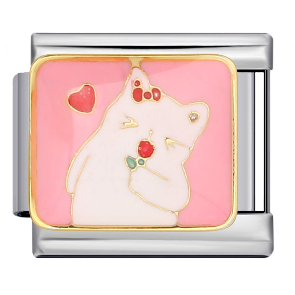 Pink Italian Modular Bracelet Titanium Steel Welding Gold Plated DIY Cartoon Free Connect Bracelet