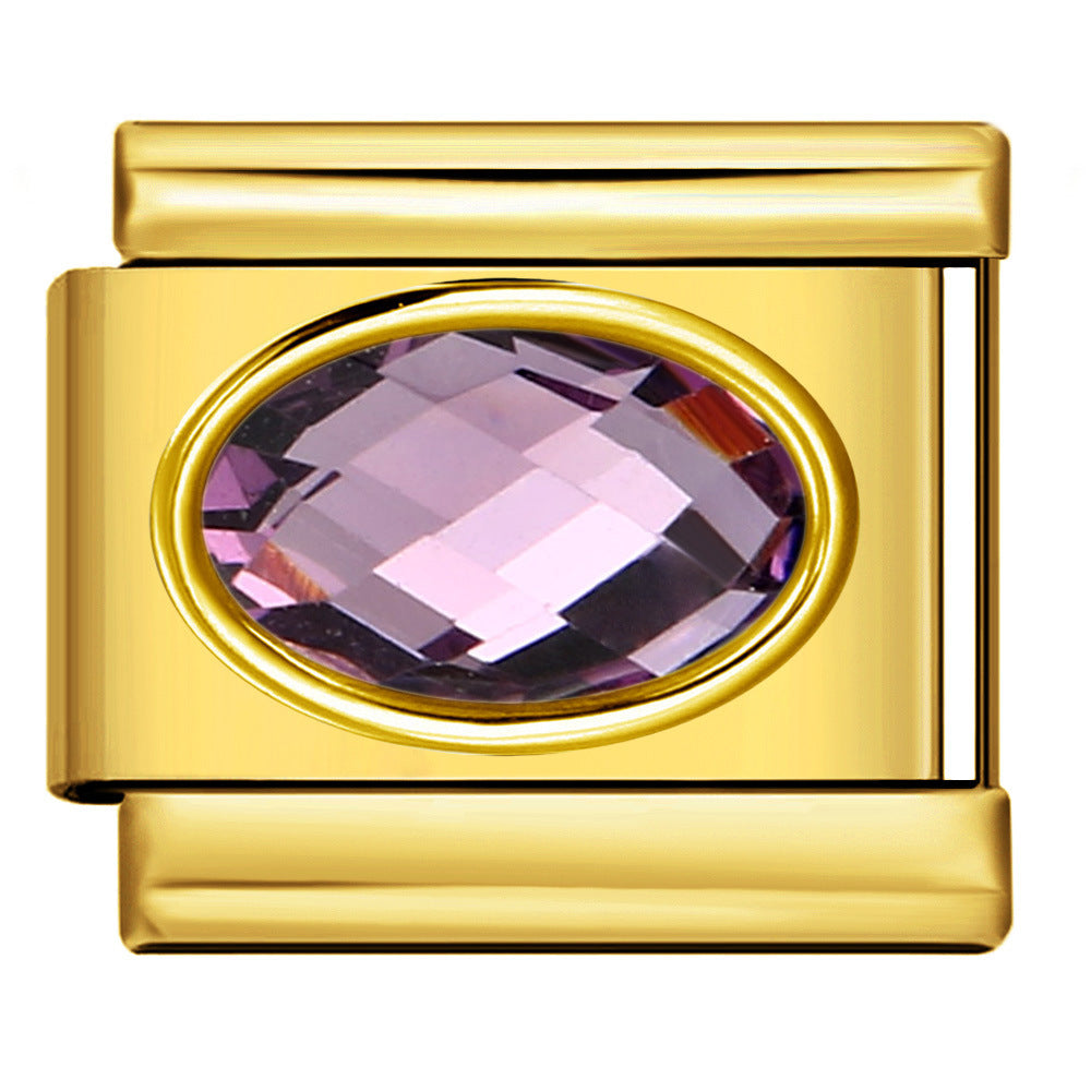 Italian Style Gold Plated Oval Birthstone Bracelet Stainless Steel DIY Customizable Fashion Jewelry Wristband