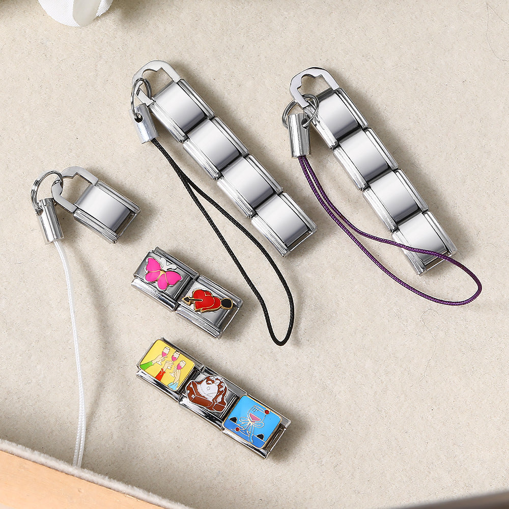 New Color Phone Rope Lobster Buckle Splicing Module Bracelet DIY Keychain Pendant Stainless Steel Strap Chain