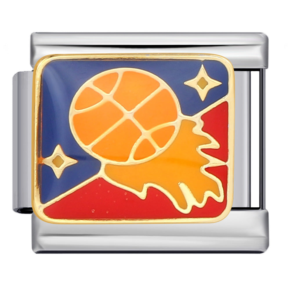 Sports Series DIY Stainless Steel Italian Module Bracelet Welding Pattern Personalized Elastic Splicing Bracelet