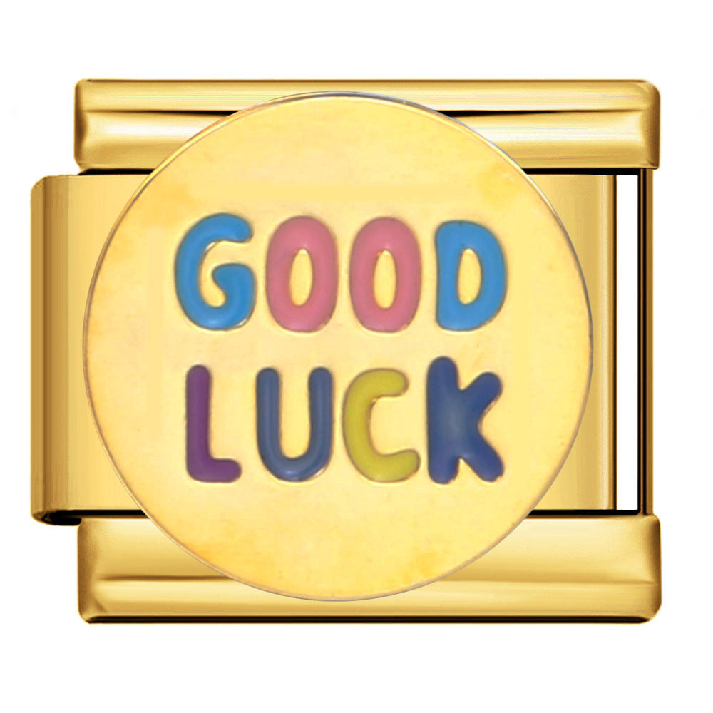 Gold Bottom Italian Module Bracelet Welding Dripping Oil Titanium Steel Bracelet Fashion DIY Italian Bracelet