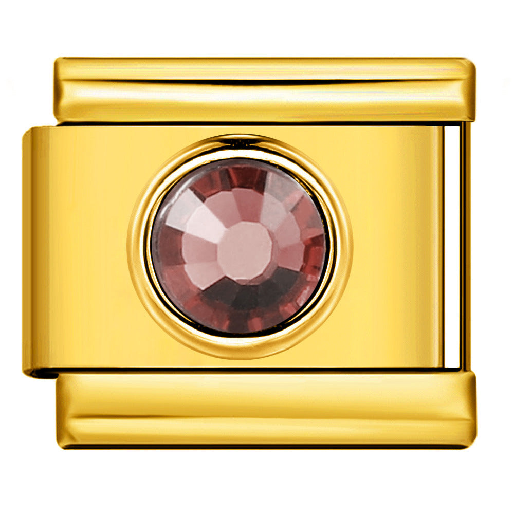 Gold Colored Heart-shaped Circle Diamond Italian Module Bracelet DIY Titanium Steel Welded Elastic Watch Chain Accessory