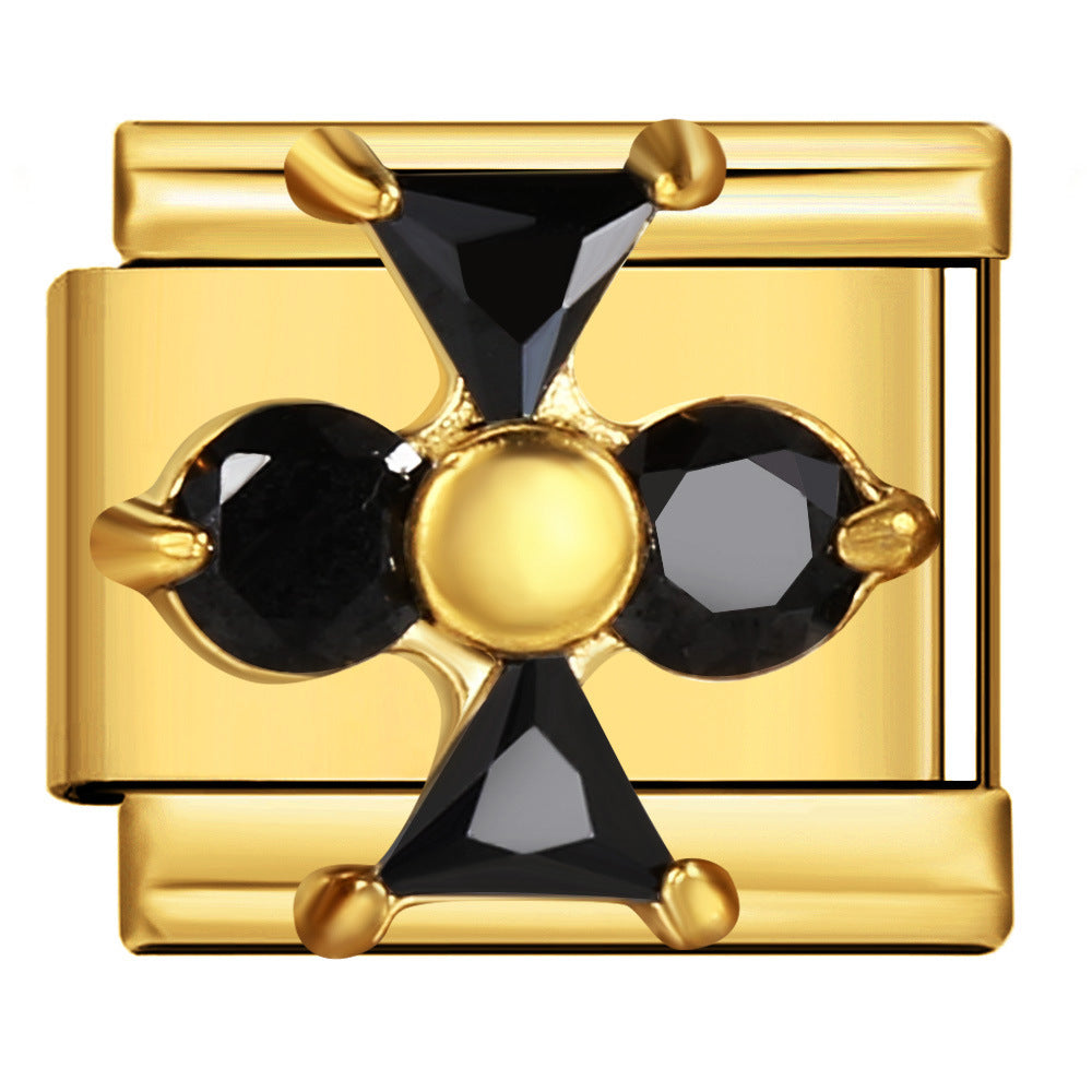 Italian Module Bracelet DIY Titanium Steel All Gold Welding Drip Oil Pattern Elastic Splicing Bracelet Accessory