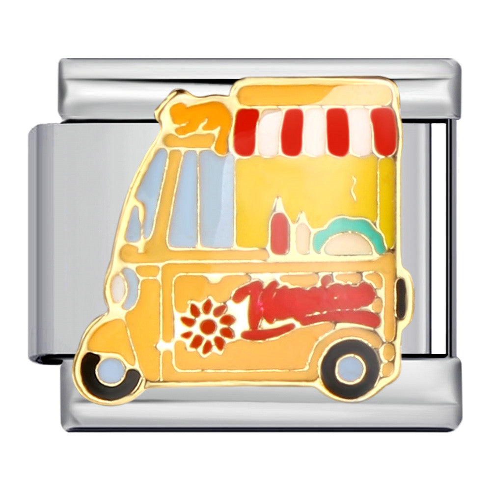 Hot Selling Fire Truck Train Italian Modular Bracelet DIY Titanium Steel Welding Gold Plated Drip Oil Bangle