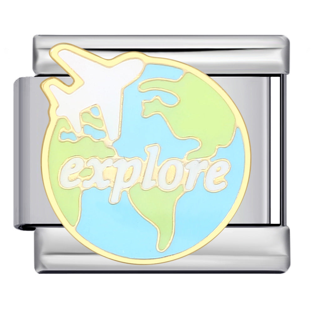 European and American Cross-border Italian Module Bracelet DIY Titanium Steel Welding Pattern Gold-plated Drip Oil Bracelet Accessories Wholesale