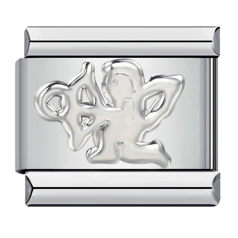 Photo Style Italian Module Bracelet with Angel Pattern Titanium Steel Welding, Gold Plating, Oil Dripping DIY Splicing Bracelet