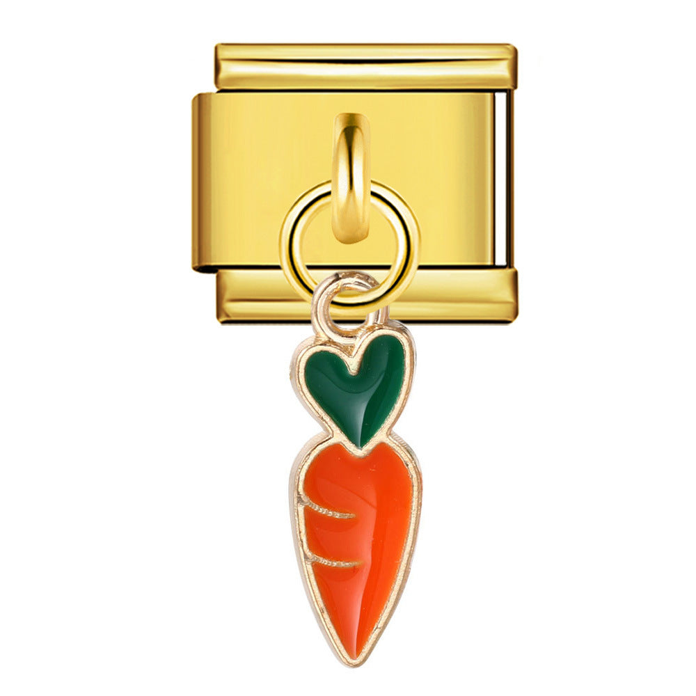 Charm Pendant Hook Style Italian Module Bracelet Titanium Steel Drip Oil Pattern DIY Bracelet Gift for Girls