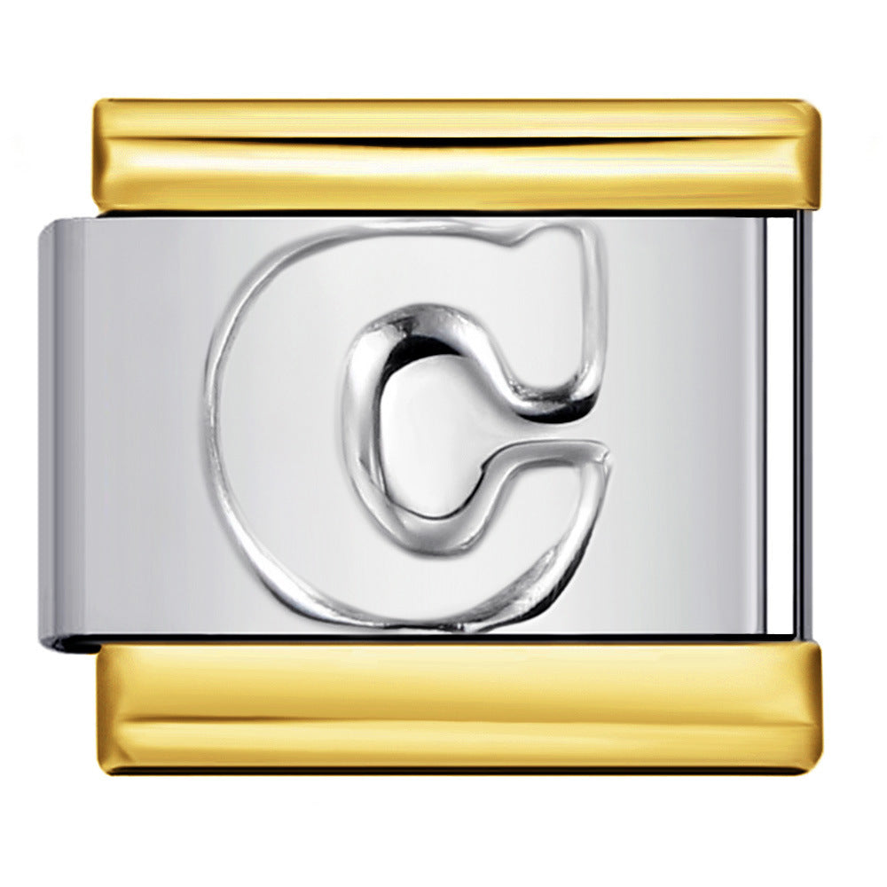 Fashion Gold Cover Silver Concave English Letter Bracelet Titanium Steel Non Dripping Oil DIY Italian Module Bracelet Wholesale