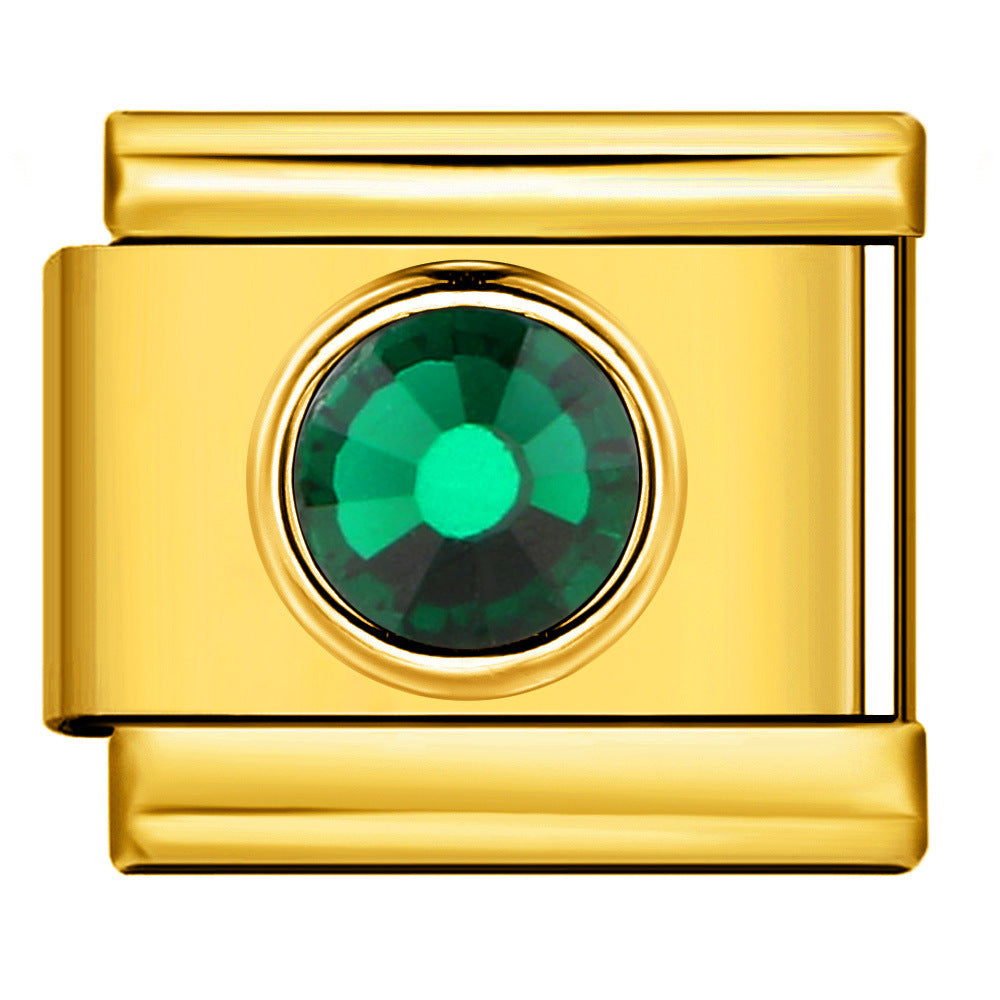 Gold Colored Heart-shaped Circle Diamond Italian Module Bracelet DIY Titanium Steel Welded Elastic Watch Chain Accessory