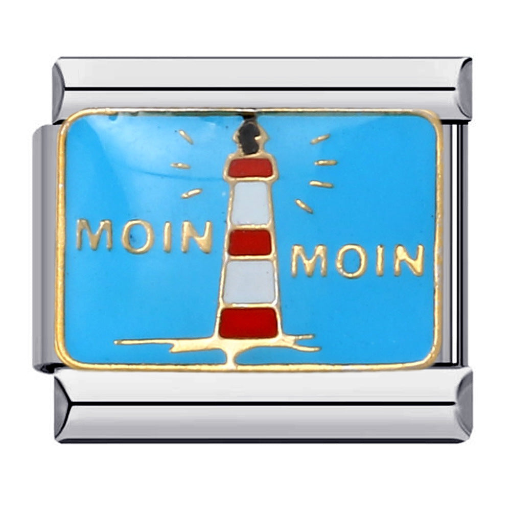 New Leisure Vacation Titanium Steel Welding Drip Oil DIY Italian Module Bracelet Fashion Personality Watch Strap Chain Wholesale